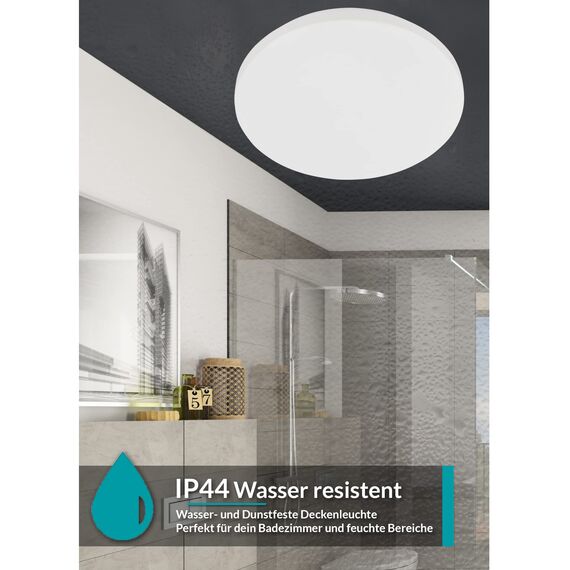 EGLO LED Deckenlampe Pogliola, Deckenleuchte Ø 31 cm, Badleuchte Decke aus Stahl und Kunststoff, Badezimmer Lampe in weiß, neutralweiß, IP44