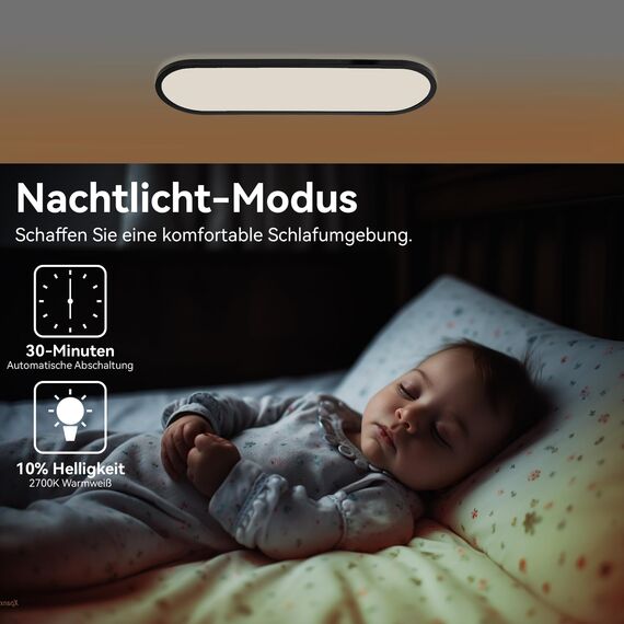 ONDTA LED Panel Deckenleuchte 22W mit Fernbedienung, 60x20 CM 2700K-6500K 3000LM Oval Tageslichtlampe Decke, Speicherfunktion, IP44 Küchenlampe für Wohnzimmer Schlafzimmer Flur Büro Werkstatt, Schwarz