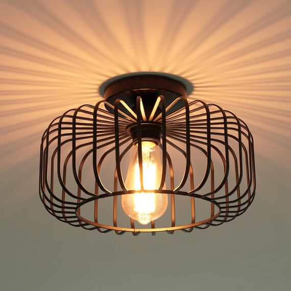 FRIDEKO HOME Deckenlampe Schwarz Modern Deckenlampe aus Metall E27-Fassung,1 Flammige Runde Lampenschirm Hängelampe für Küche Flur Wohnzimmer Schlafzimmer Esszimmer