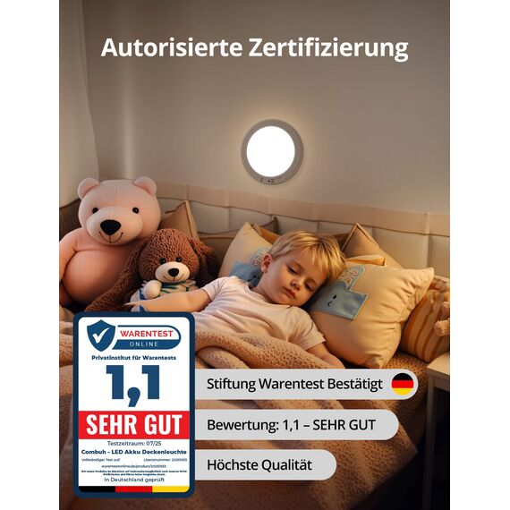 Combuh Akku RGB Deckenleuchte ohne Bohren Party Deckenlampe ohne Stromanschluss, 45 Tage Laufzeit 5000 mAh Batteriebetriebene Lampe mit Bewegungsmelder für Dusche Bad Badezimmer Rund 1 Stück