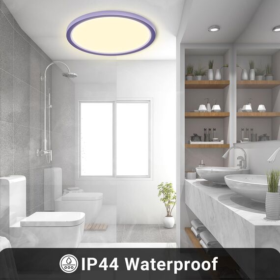 LQWELL® Deckenleuchte LED Deckenlampe, 1,6CM Ultradünn Rund Flach IP44 Wasserfest Badlampe 18W 3000K 1700LM Modern für Wohnzimmer Badezimmer Schlafzimmer Küche Balkon Keller Büro, 220 * 16mm