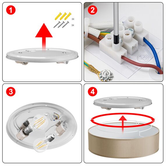 Zedelmaier Deckenlampe Stoff Rund 38cm E27x2 max.40W Deckenleuchte Taupe Stoffschirm Wohnzimmer Schlafzimmer Küche Flur Kinderzimmer Lampe Decke Lampenschirm
