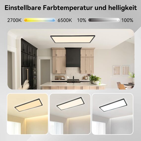 ONDTA LED Deckenleuchte Flach, 22W Schwarz 58x20cm 2700K-6500K, Deckenlampe mit Fernbedienung und Nachtlichtmodus, IP44 Wasserdicht LED Panel für Küche Wohnzimmer Schlafzimmer Badezimmer, Rechteckig