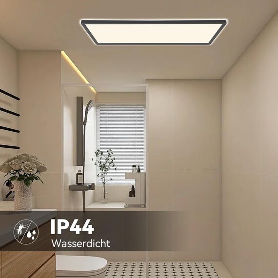ONDTA LED Deckenleuchte Flach, 22W Schwarz 58x20cm 2700K-6500K, Deckenlampe mit Fernbedienung und Nachtlichtmodus, IP44 Wasserdicht LED Panel für Küche Wohnzimmer Schlafzimmer Badezimmer, Rechteckig