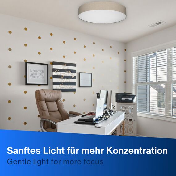 REV Deckenlampe - LED Deckenleuchte rund 50cm mit Stoff-Lampenschirm im Vintage-Look – ideal für Schlafzimmer & Wohnzimmer, taupe