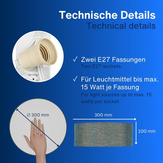 REV Deckenleuchte - Deckenlampe rund 30cm mit Stoff-Lampenschirm im Vintage-Look – ideal für Schlafzimmer & Wohnzimmer, grün-gold