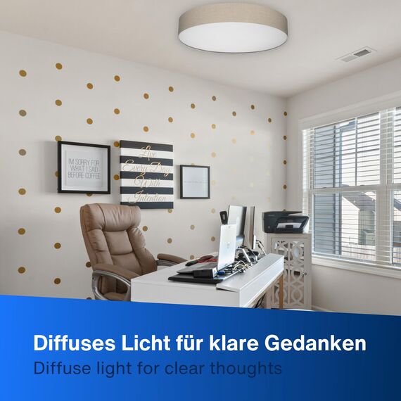 REV Deckenleuchte - Deckenlampe Küche, Schlafzimmer & Wohnzimmer rund 40cm mit Stoff-Lampenschirm im Vintage-Look, grau