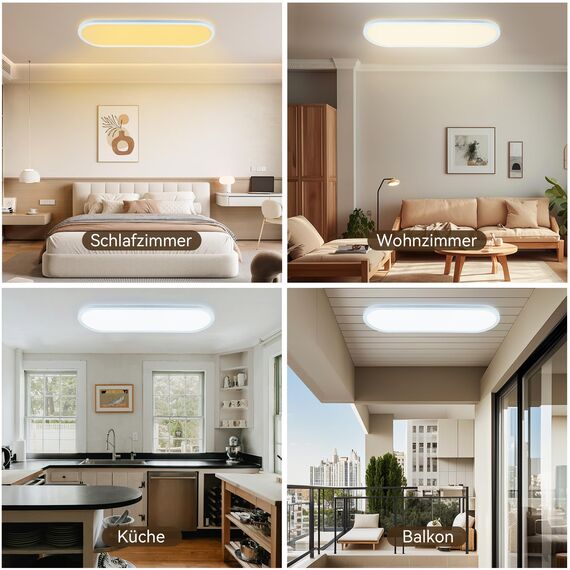 ONDTA LED Panel Deckenleuchte 22W mit Fernbedienung, 60x20 CM 2700K-6500K 3000LM Oval Tageslichtlampe Decke, Speicherfunktion, IP44 Badezimmer lampe für Wohnzimmer Schlafzimmer Flur Büro Werkstatt
