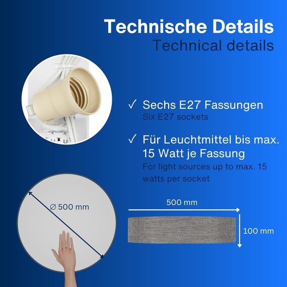 REV Deckenleuchte - Deckenlampe rund 50cm mit Stoff-Lampenschirm im Vintage-Look – ideal für Schlafzimmer & Wohnzimmer, braun-silber