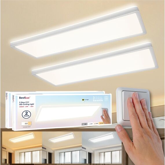 BestLuz Deckenlampe LED Deckenleuchte, Dreistufige CCT 3000K/4000K/6500K 58x20CM 24W 3000LM IP44 Deckenleuchte Flach mit Backlight-Effekt LED Panel für Wohnzimmer Küche Badezimmer, (2 Stück)
