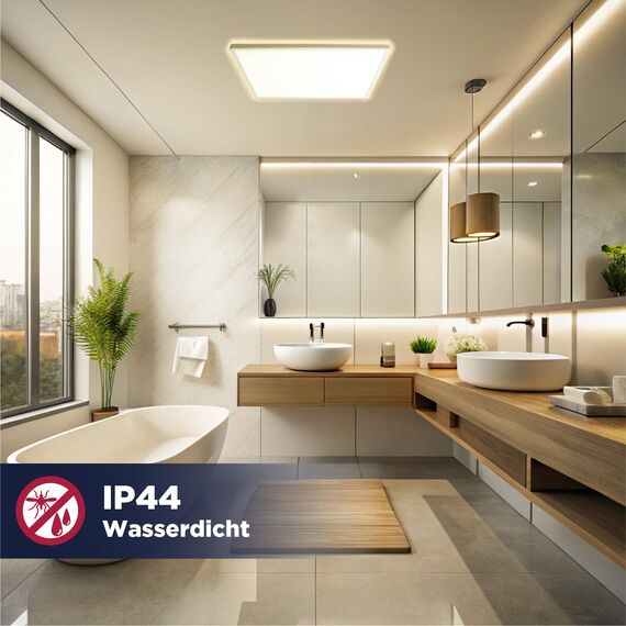 BestLuz Dreistufige CCT Deckenlampe 42x42 CM 3000K/4000K/6500K 24W 2800LM IP44 Mit Backlight-Effekt - Flaches LED Panel Für Wohnzimmer, Schlafzimmer, Küche, Badezimmer, Ultra Dünn