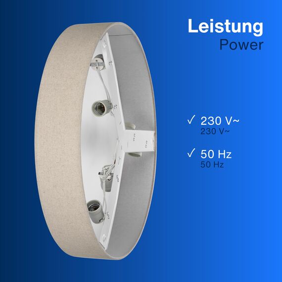 REV Deckenlampe - Deckenleuchte Wohnzimmer, Schlafzimmer & Küche rund 60cm mit Stoff-Lampenschirm im Vintage-Look, taupe