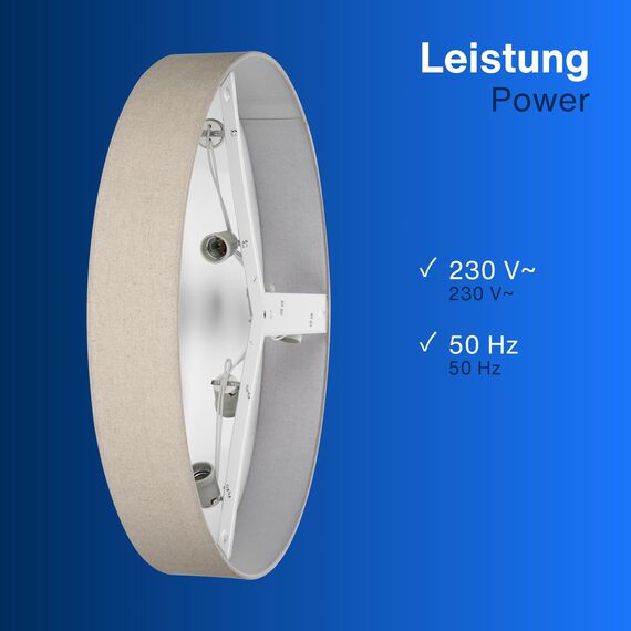 REV Deckenlampe - Deckenleuchte Schlafzimmer, Wohnzimmer & Küche rund 70cm mit Stoff-Lampenschirm im Vintage-Look, taupe