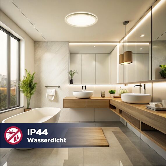 BestLuz LED Deckenleuchte Dreistufige Ø30 CM 3000K/4000K/6500K 18W 1800LM IP44 Deckenlampe mit Backlight-Effekt LED Panel für Wohnzimmer Schlafzimmer Küche Badezimmer, Ultra Dünn