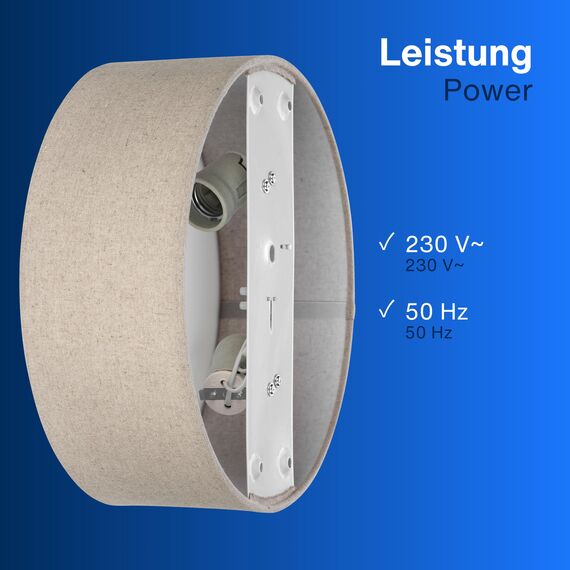 REV LED Deckenleuchte - Deckenlampe Schlafzimmer, Wohnzimmer & Küche rund 30cm mit Stoff-Lampenschirm im Vintage-Look, taupe