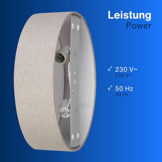 REV Deckenlampe LED - Deckenleuchte rund 40cm mit Stoff-Lampenschirm im Vintage-Look – ideal für Schlafzimmer & Wohnzimmer, taupe