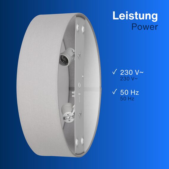 REV Deckenleuchte - Deckenlampe Küche, Schlafzimmer & Wohnzimmer rund 40cm mit Stoff-Lampenschirm im Vintage-Look, grau