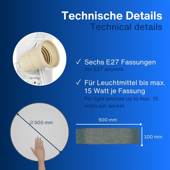 REV Deckenleuchte - Deckenlampe rund 50cm mit Stoff-Lampenschirm im Vintage-Look – ideal für Schlafzimmer & Wohnzimmer, grün-gold