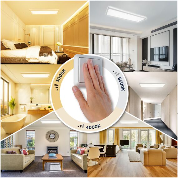 BestLuz Deckenlampe LED Deckenleuchte, Dreistufige CCT 3000K/4000K/6500K 58x20CM 24W 3000LM IP44 Deckenleuchte Flach mit Backlight-Effekt LED Panel für Wohnzimmer Küche Badezimmer, (2 Stück)