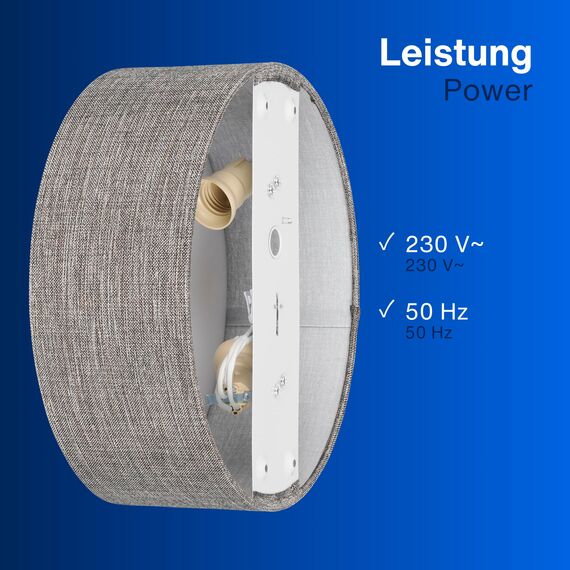 REV Deckenleuchte - Deckenlampe rund 30cm mit Stoff-Lampenschirm im Vintage-Look – ideal für Schlafzimmer & Wohnzimmer, braun-silber