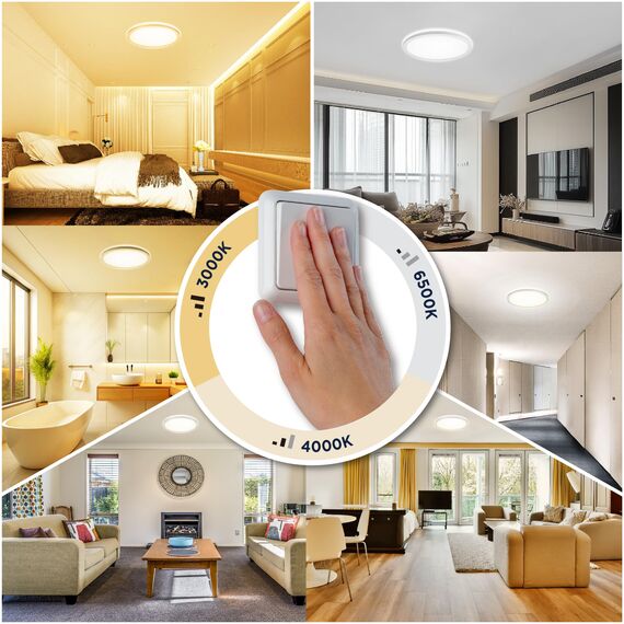 BestLuz LED Deckenleuchte Dreistufige Ø30 CM 3000K/4000K/6500K 18W 1800LM IP44 Deckenlampe mit Backlight-Effekt LED Panel für Wohnzimmer Schlafzimmer Küche Badezimmer, Ultra Dünn