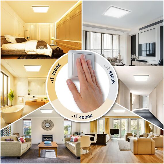 BestLuz Dreistufige CCT Deckenlampe 42x42 CM 3000K/4000K/6500K 24W 2800LM IP44 Mit Backlight-Effekt - Flaches LED Panel Für Wohnzimmer, Schlafzimmer, Küche, Badezimmer, Ultra Dünn