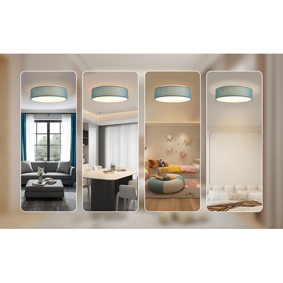 Zedelmaier Deckenlampe Stoff Rund 38cm E27x2 max.40W Deckenleuchte Blau Stoffschirm Wohnzimmer Schlafzimmer Küche Flur Kinderzimmer Lampe Decke Lampenschirm