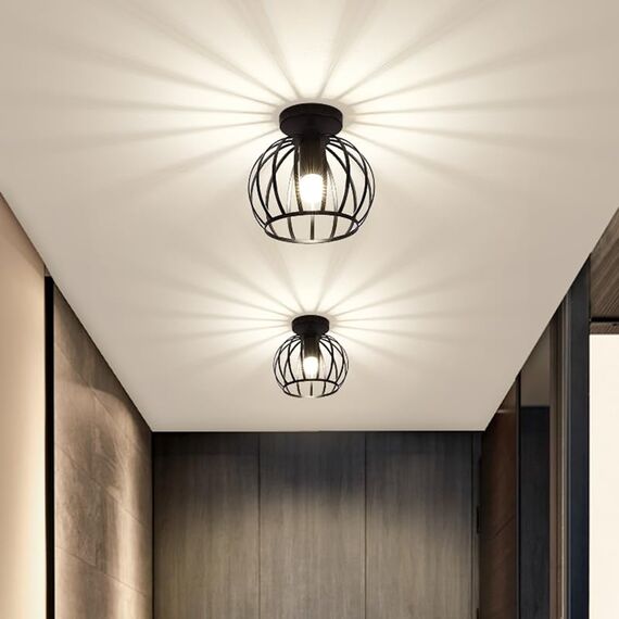 Goeco Deckenleuchte Vintage, Industrial Pendelleuchte Metall in Käfigform, Retro Deckenlampe E27 Hängelampe Lampenschirm für Korridor, Balkon und Speisesaal, Ø 20cm, Schwarz