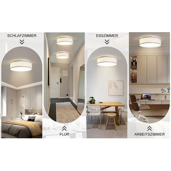 Zedelmaier Deckenlampe Stoff Rund 50cm E27x3 max.40W Deckenleuchte Weiß Stoffschirm Wohnzimmer Schlafzimmer Küche Flur Kinderzimmer Lampe Decke Lampenschirm