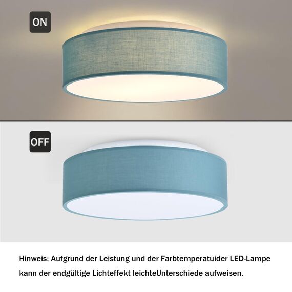 Zedelmaier Deckenlampe Stoff Rund 38cm E27x2 max.40W Deckenleuchte Blau Stoffschirm Wohnzimmer Schlafzimmer Küche Flur Kinderzimmer Lampe Decke Lampenschirm