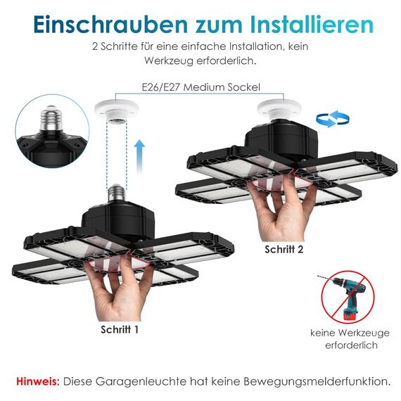200W LED Garagenleuchte Werkstattlampe Garagenbeleuchtung 1 PCS - 20000LM 6500K Verformbare Deckenlampe mit 12 Verstellbaren Paneelen - E26 / E27 Bay Licht für Keller Geschäft Werkstatt Scheune Lager