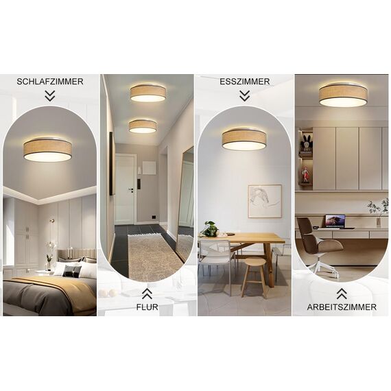 Zedelmaier Deckenlampe Stoff Rund E27x1 max.40W Deckenleuchte mit Stoff-LampenschirmWohnzimmer Schlafzimmer Kinderzimmer Flur Lampe Decke (Taupe,Ø30x12,5cm)