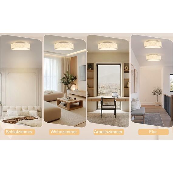 Zedelmaier Deckenlampe Stoff Rund 50cm E27x3 max.40W Deckenleuchte Stoffschirm Wohnzimmer Schlafzimmer Küche Flur Kinderzimmer Lampe Decke Lampenschirm (Weiße Würfel,Ø50x13cm)