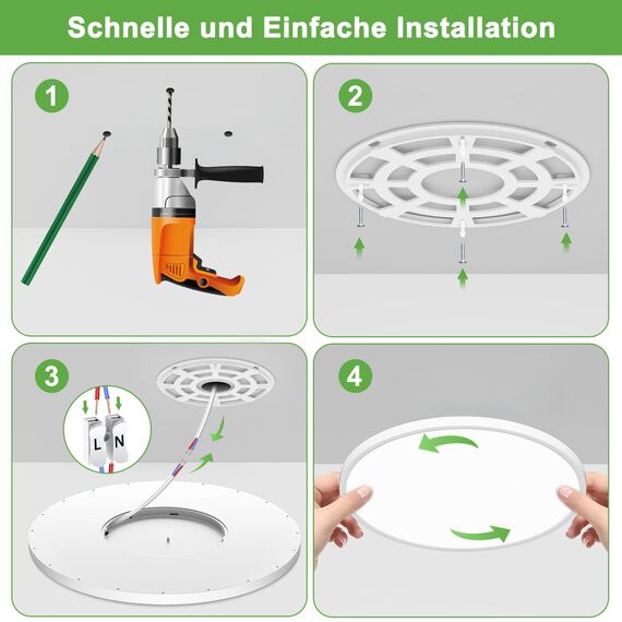 OUILA LED Deckenleuchte Flach Rund - Ø50CM Deckenlampe LED 48W 6500K 4800LM IP44 Wasserdichte Badezimmer Lampe, Küchenlampe Deckenleuchte Kaltweiß für Küche Bad Schlafzimmer Flur Keller