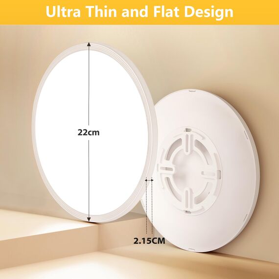 OUILA LED Deckenleuchte Flach Rund - Ø22CM Deckenlampe LED 18W 1600LM 4000K Neutralweiß IP44 Wasserdicht Badezimmer Lampe, Badlampe Decke für Bad Küche Flur Schlafzimmer Keller