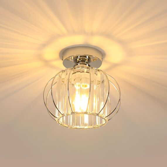 Goeco Deckenleuchte Vintage, Ø 19 cm Chrom Deckenlampe Kristall mit Glaskugel Lampenschirm, E27 Deckenleuchte Vintage Industrie für Eingang Flur Schlafzimmer Wohnzimmer, Glühbirnen nicht enthalten