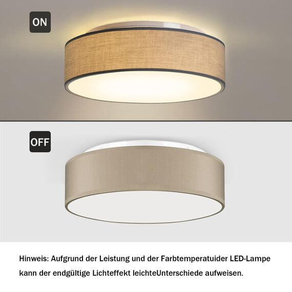 Zedelmaier Deckenlampe Stoff Rund E27x1 max.40W Deckenleuchte mit Stoff-LampenschirmWohnzimmer Schlafzimmer Kinderzimmer Flur Lampe Decke (Taupe,Ø30x12,5cm)