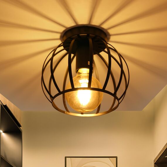 Goeco Deckenleuchte Vintage, Industrial Pendelleuchte Metall in Käfigform, Retro Deckenlampe E27 Hängelampe Lampenschirm für Korridor, Balkon und Speisesaal, Ø 20cm, Schwarz