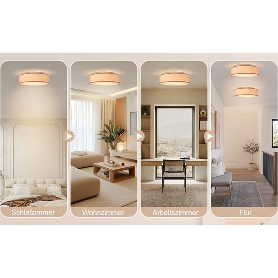 Zedelmaier Deckenlampe Stoff Rund 38cm E27x2 max.40W Deckenleuchte Stoffschirm Wohnzimmer Schlafzimmer Küche Flur Kinderzimmer Lampe Decke Lampenschirm (Leinen-beige, Ø38cm)
