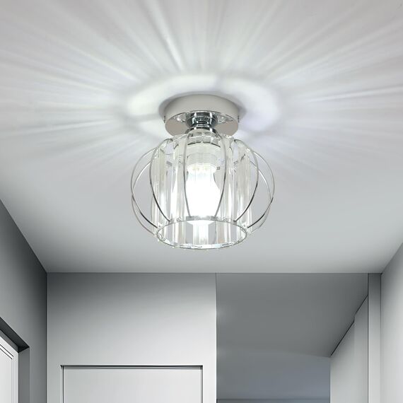 Goeco Deckenleuchte Vintage, Ø 19 cm Chrom Deckenlampe Kristall mit Glaskugel Lampenschirm, E27 Deckenleuchte Vintage Industrie für Eingang Flur Schlafzimmer Wohnzimmer, Glühbirnen nicht enthalten