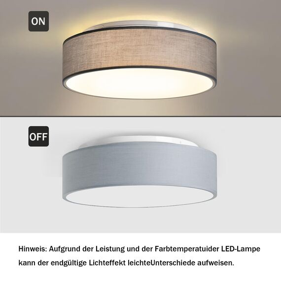 Zedelmaier Deckenlampe Stoff Rund 38cm E27x2 max.40W Deckenleuchte Grau Stoffschirm Wohnzimmer Schlafzimmer Küche Flur Kinderzimmer Lampe Decke Lampenschirm