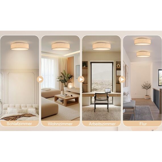 Zedelmaier Deckenlampe Stoff E27 max.40W Deckenleuchte mit Stoff-Lampenschirm Wohnzimmerlampe Schlafzimmer Kinderzimmer Flur Lampe Decke Lampenschirm (Leinen hellbeige, Ø50cm)