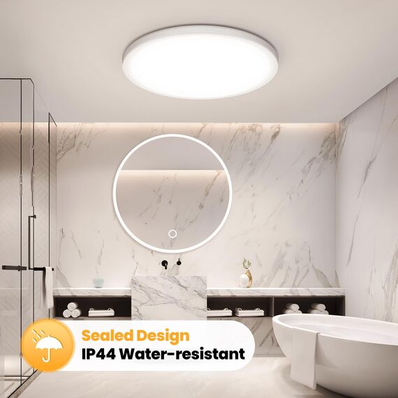 NIBSHOOM Deckenlampe LED Deckenleuchte Rund Flach 4000K,24W/2400LM/IP44 Wasserfest Ultradünn Badezimmer Lampe Decke, Modern Schlicht deckenlampen für Schlafzimmer Wohnzimmer Flur Küche Büro,300*17mm