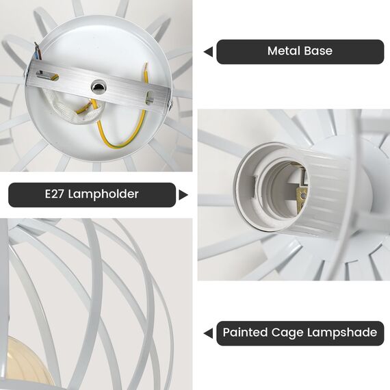 Goeco Deckenleuchte Weiß, E27 Lampenfassung Industrial Deckenlampe Lampenschirm in Form eines Metallkäfigs, Pendelleuchte innen Vintage für Flur, Balkon, Ø 19cm(Glühbirnen nicht inbegriffen)