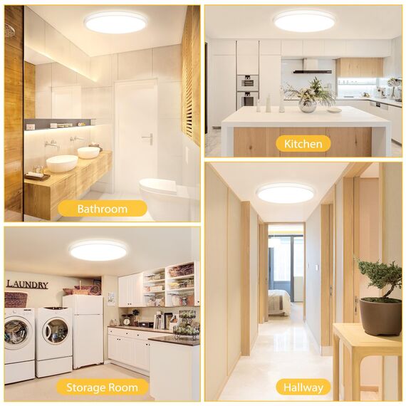 OUILA LED Deckenleuchte Flach Rund - Ø22CM Deckenlampe LED 18W 1600LM 4000K Neutralweiß IP44 Wasserdicht Badezimmer Lampe, Badlampe Decke für Bad Küche Flur Schlafzimmer Keller