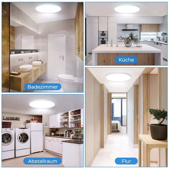OUILA LED Deckenleuchte Flach Rund - Ø30CM Deckenlampe LED 24W 6500K 2400LM IP44 Wasserdichte Badezimmer lampe, Küchenlampe Deckenleuchte Kaltweiß für Küche Bad Schlafzimmer Flur Keller