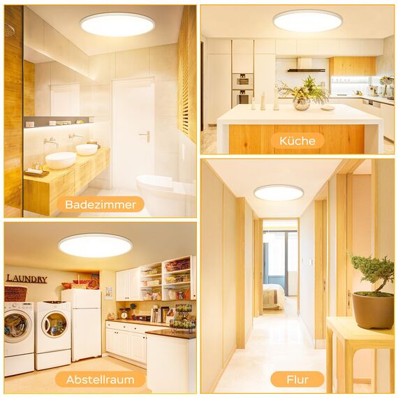 OUILA LED Deckenleuchte Flach Rund - Ø40CM Deckenlampe LED 36W 3000K 3600LM IP44 Wasserdichte Badezimmer lampe, Küchenlampe Deckenleuchte Warmweiß für Küche Bad Schlafzimmer Flur Keller