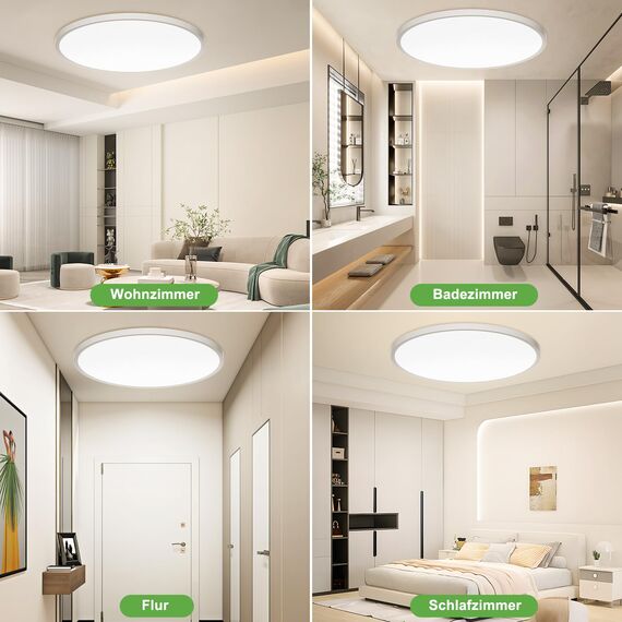 OUILA LED Deckenleuchte Flach Rund - Ø50CM Deckenlampe LED 48W 4000K 4800LM IP44 Wasserdichte Badezimmer Lampe, Küchenlampe Deckenleuchte Neutralweiß für Küche Bad Schlafzimmer Flur Keller