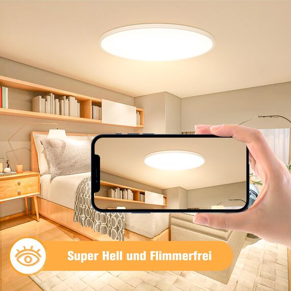 OUILA LED Deckenleuchte Flach Rund - Ø40CM Deckenlampe LED 36W 3000K 3600LM IP44 Wasserdichte Badezimmer lampe, Küchenlampe Deckenleuchte Warmweiß für Küche Bad Schlafzimmer Flur Keller