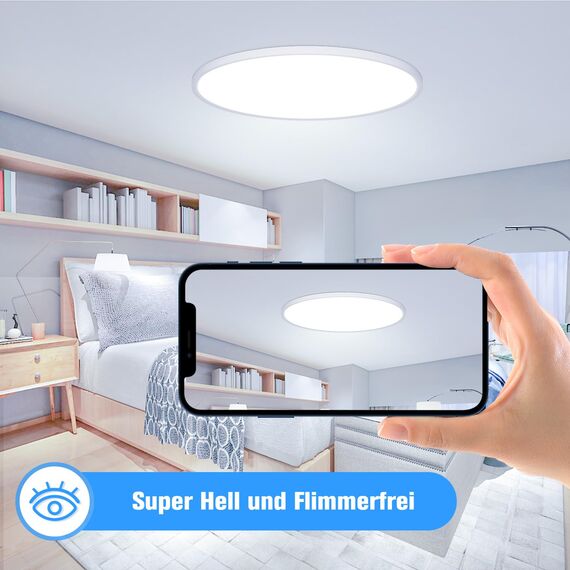 OUILA LED Deckenleuchte Flach Rund - Ø40CM Deckenlampe LED 36W 6500K 3600LM IP44 Wasserdichte Badezimmer lampe, Küchenlampe Deckenleuchte Kaltweiß für Küche Bad Schlafzimmer Flur Keller